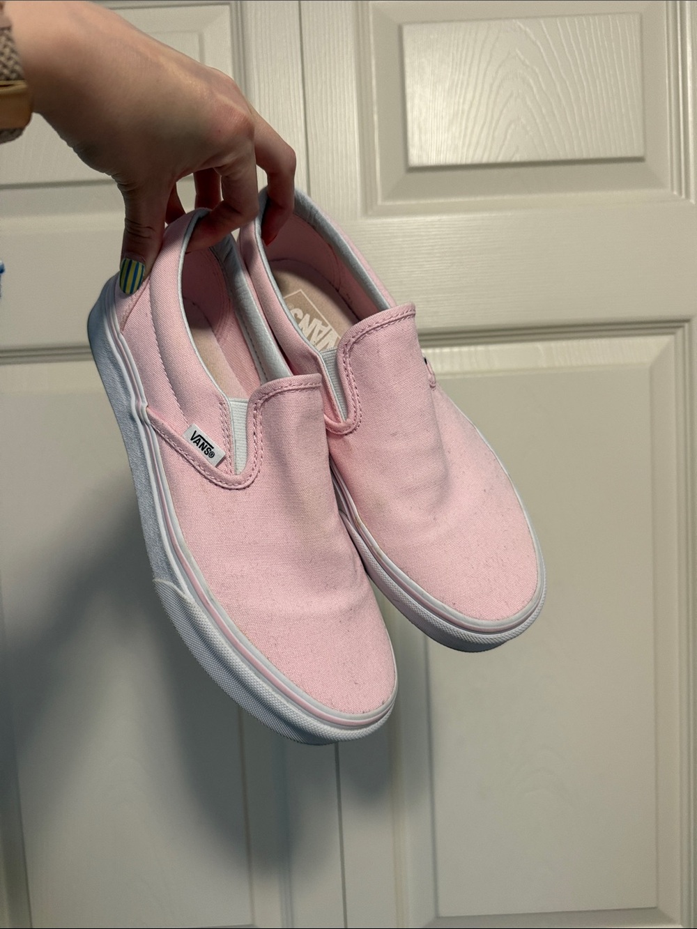 Vans Slip-On Sneakers in Light Pink and White